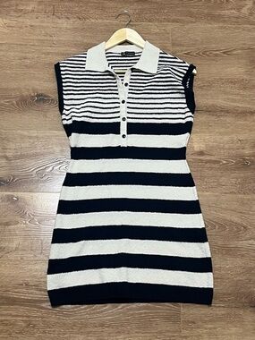 Striped Knit Polo Dress - Navy & Cream